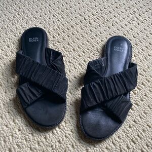 Eileen Fisher Women's Ruched Cross Over Sandals Flats Size 9 Black